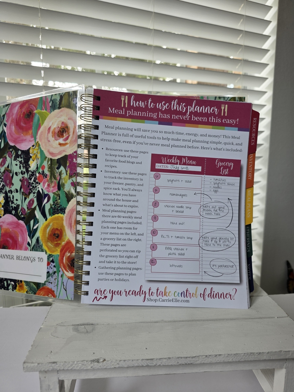 Meal Planner Notebook by Carrie Elle  - Floral Pink & Green - Picture 4 of 16
